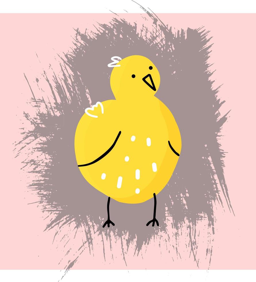 mignon, simple, poussin jaune, isolé, vecteur, main, dessin, sur, texture, fond vecteur