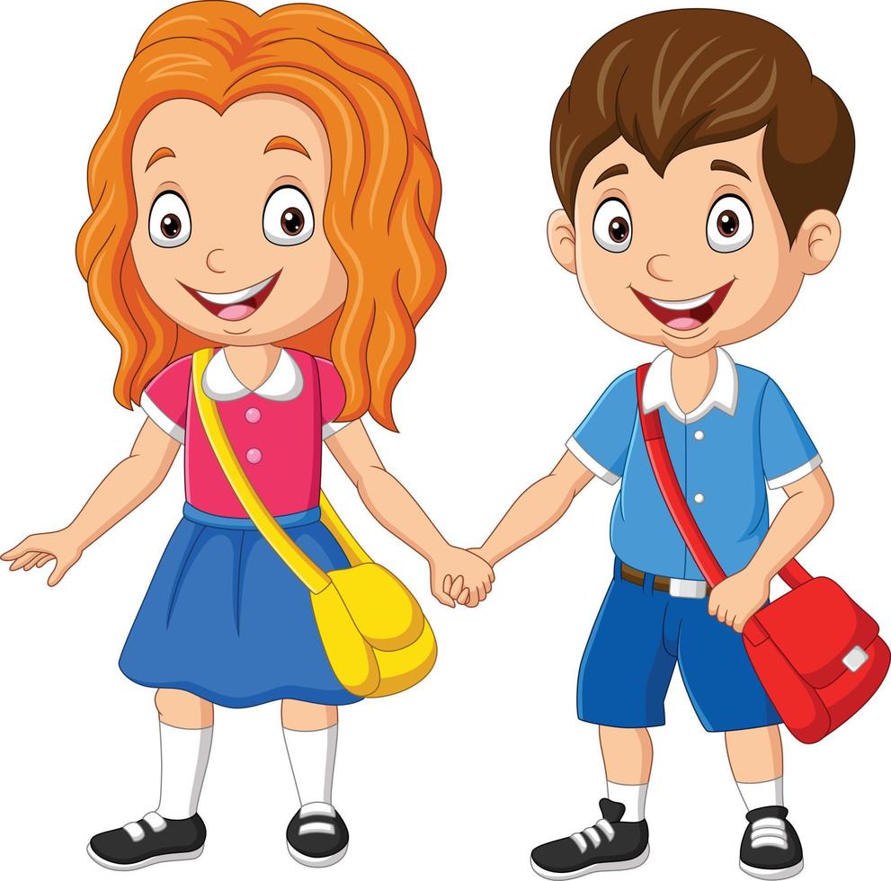 dessin animé écolier et fille avec des sacs à dos vecteur