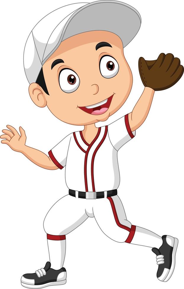 dessin animé petit garçon jouant au baseball vecteur