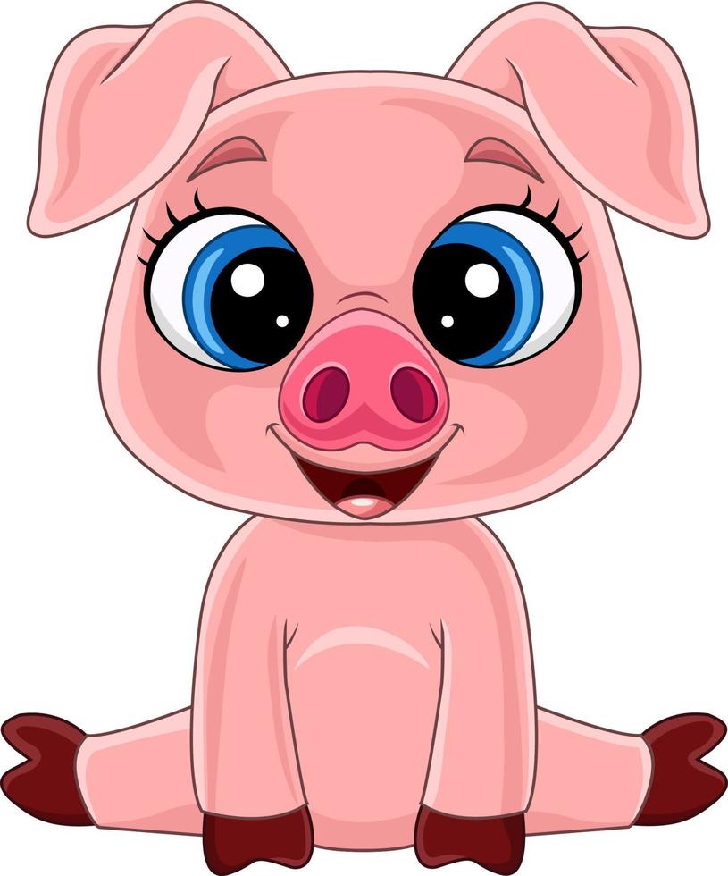 dessin animé mignon bébé cochon assis vecteur