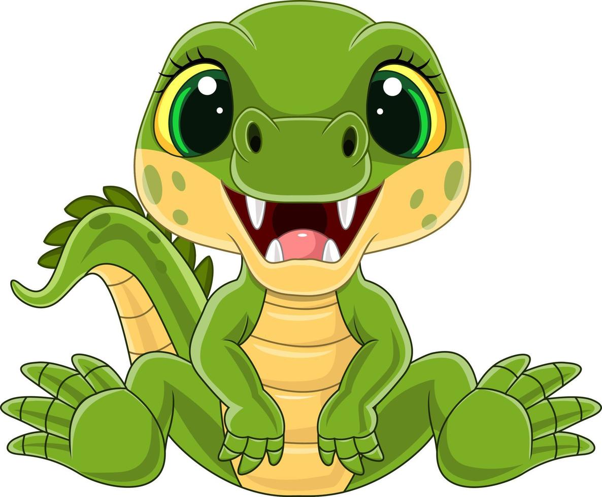 dessin animé mignon bébé crocodile assis vecteur