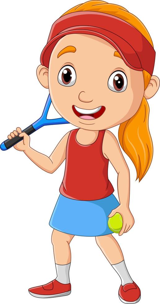 dessin animé petite fille jouant au tennis vecteur
