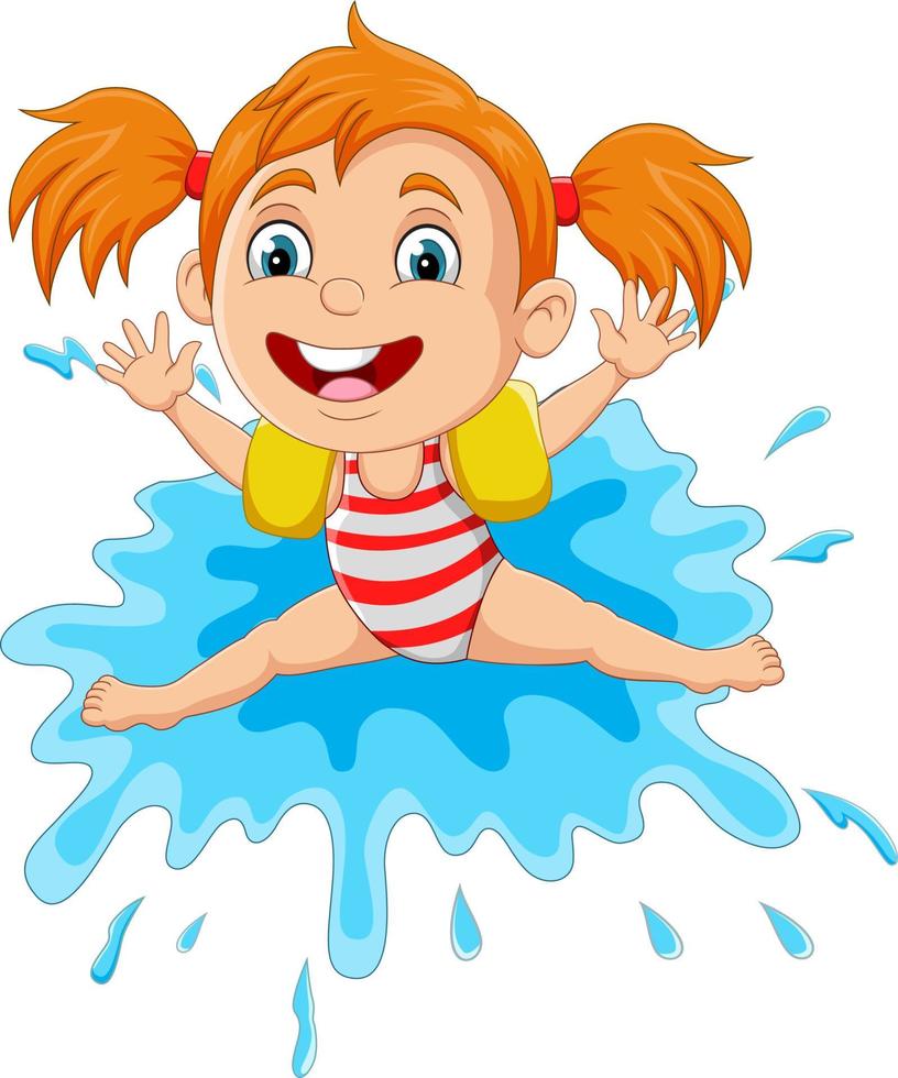 dessin animé petite fille jouant sur l'eau vecteur