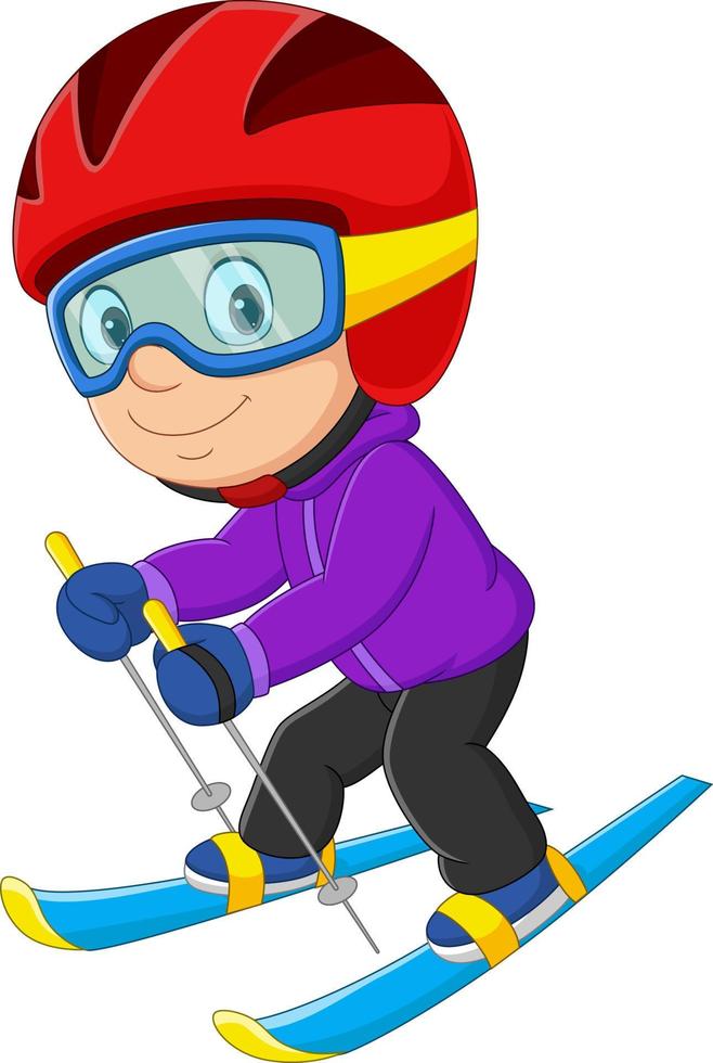 dessin animé petit garçon ski alpin vecteur