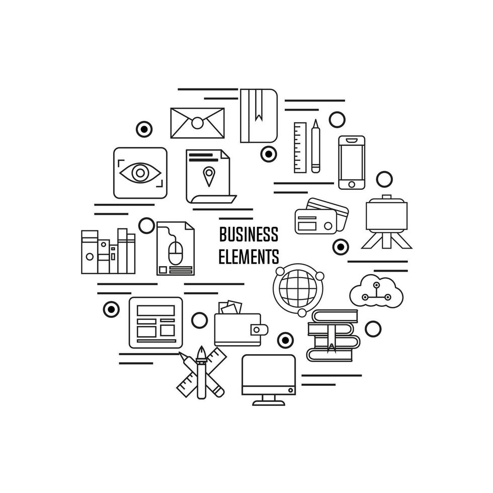 symbole d'entreprise illustration design vecteur élément arrière-plan. concept de modèle d'informations de communication. ensemble d'icônes modernes de technologie de réseau de bureau. diagramme de travail de données graphiques de forme. rapport d'investissement