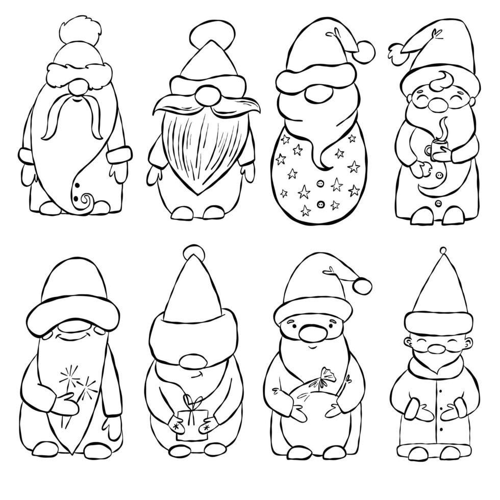 croquis dessiné à la main avec paquet de noël avec gnome vecteur