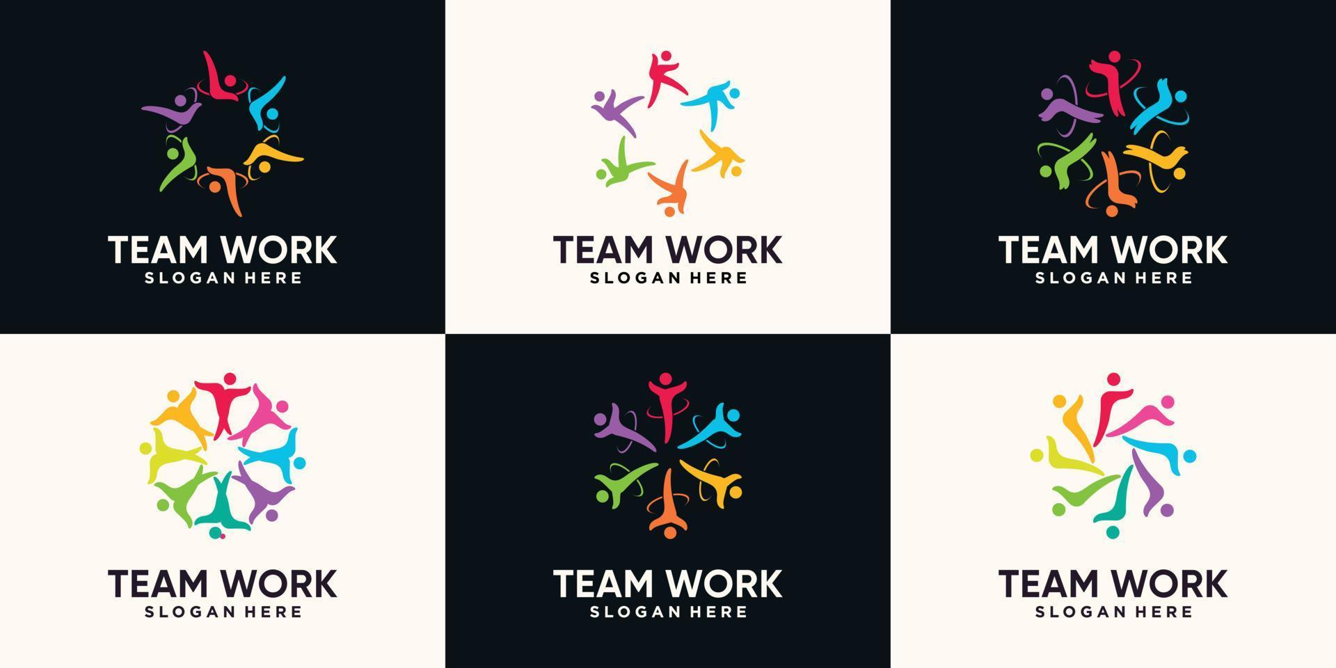 ensemble de travail d'équipe et logo communautaire avec vecteur premium de concept unique créatif