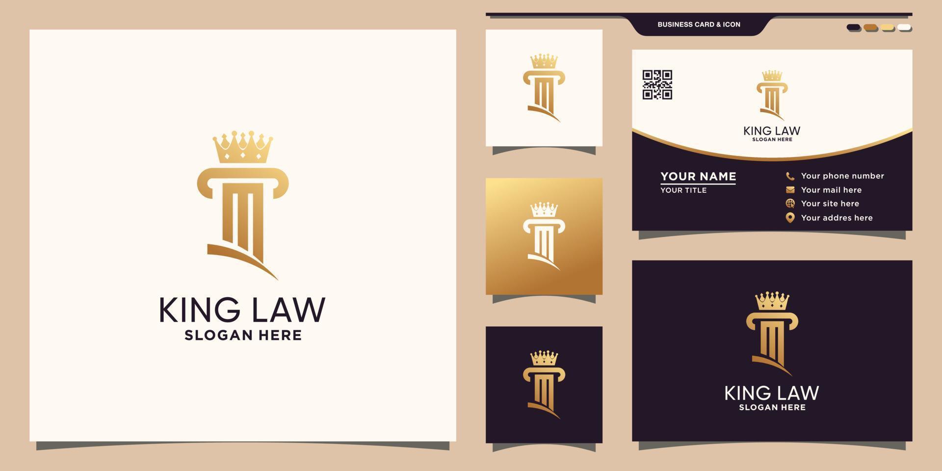 modèle de logo king law avec couleur de style doré et concept créatif et conception de carte de visite vecteur premium