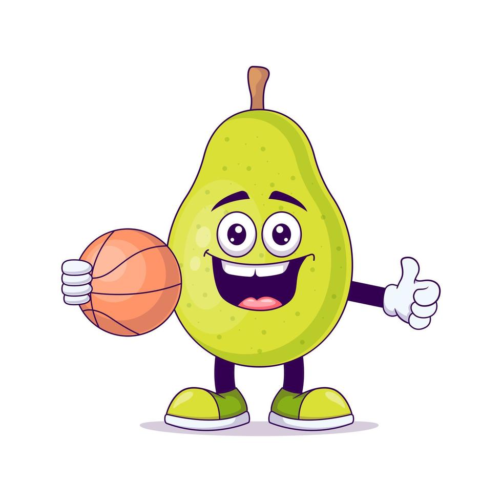 poire mignonne jouant à la conception de vecteur de dessin animé de basket