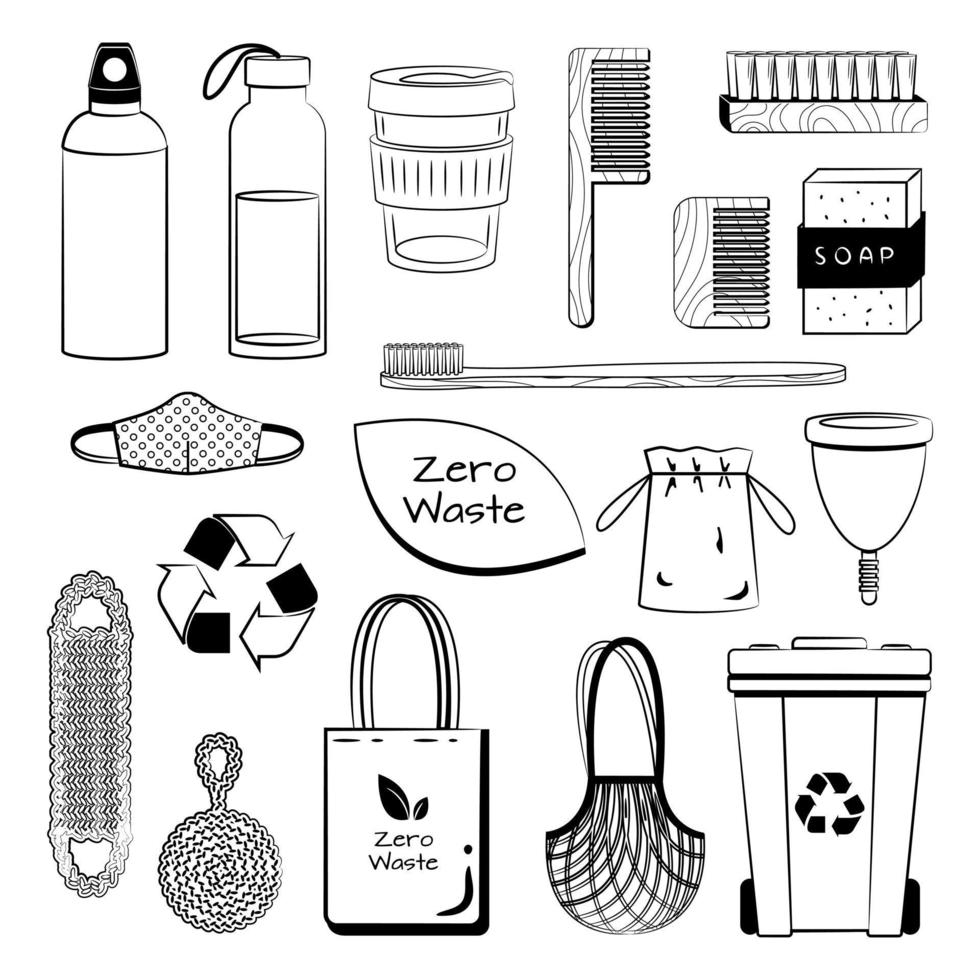 produits noirs zéro déchet recyclés et réutilisables vecteur