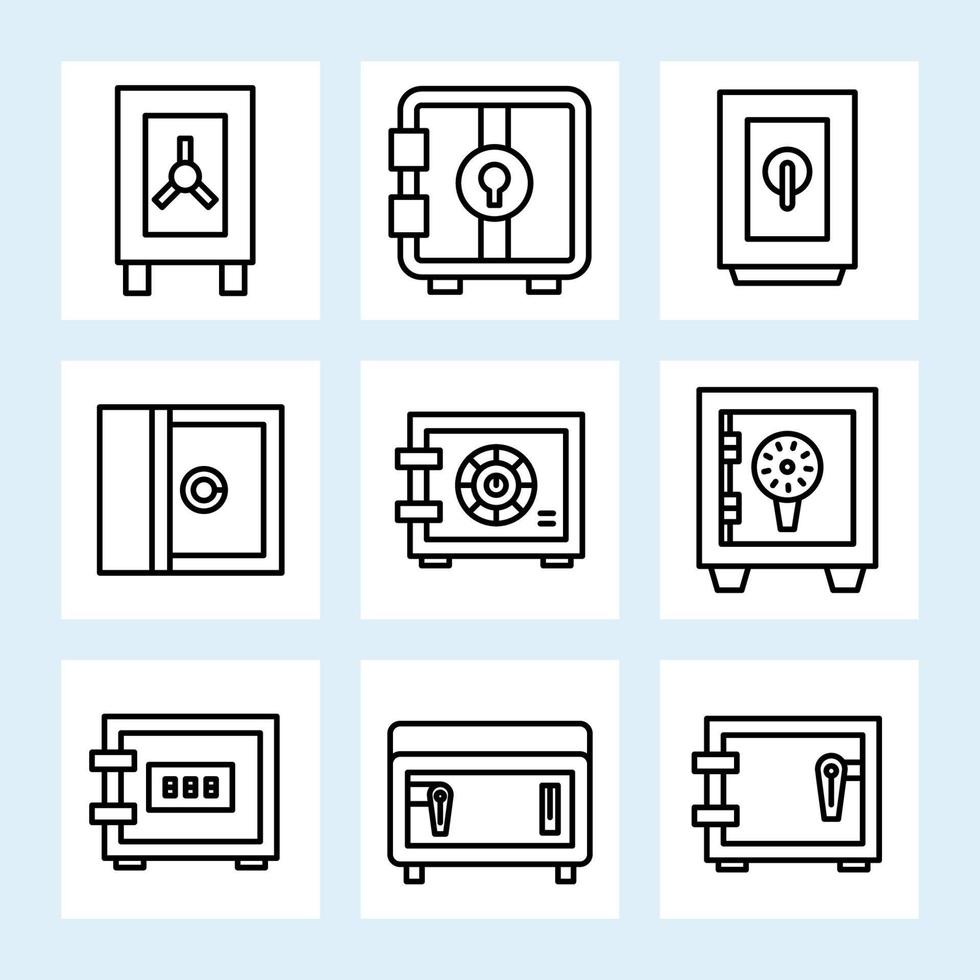 ensemble d'icônes de ligne de sécurité au trésor vecteur