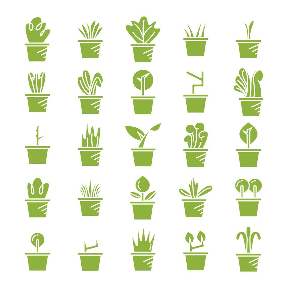 ensemble d'icônes de pot de plante d'intérieur verte vecteur