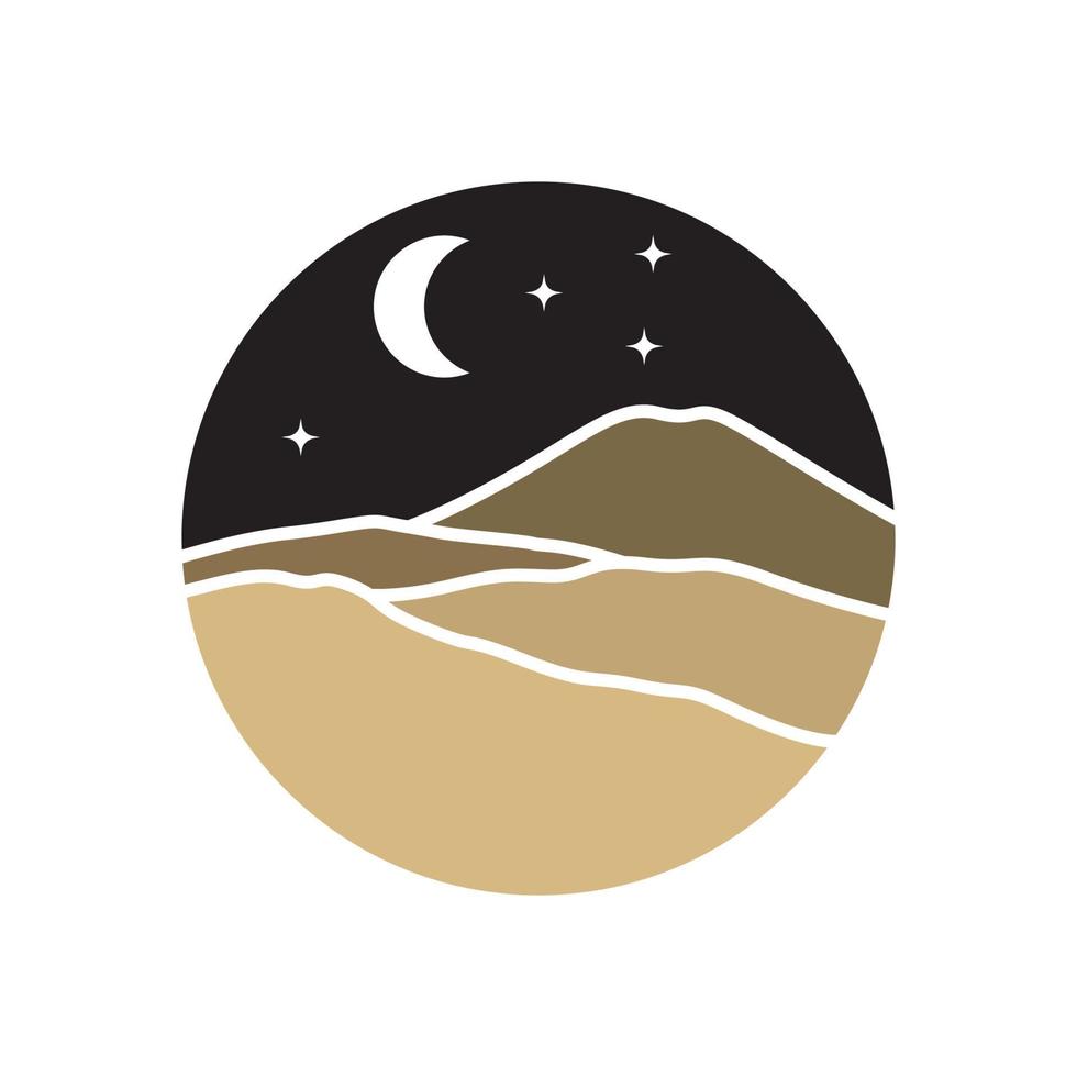 désert abstrait avec création de logo de nuit de montagne, illustration d'icône de symbole graphique vectoriel idée créative