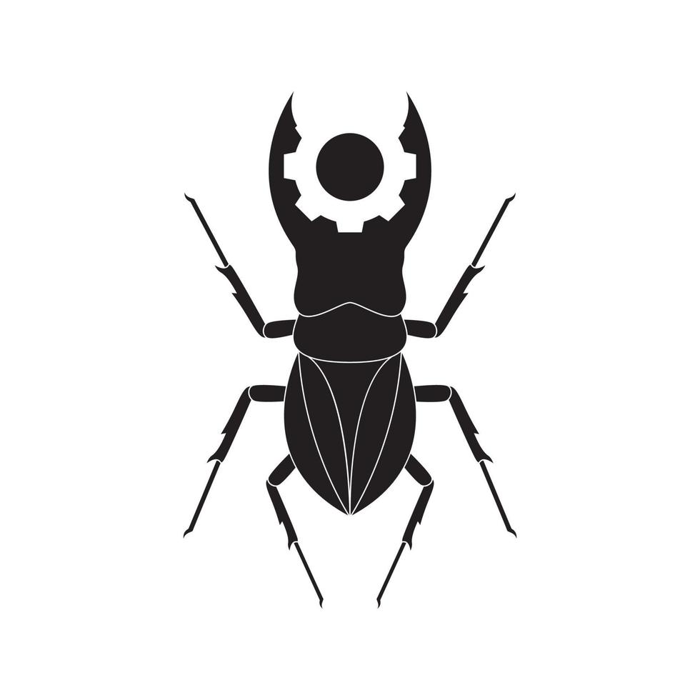 coléoptère insecte avec création de logo de service d'engrenage, illustration d'icône de symbole graphique vectoriel idée créative