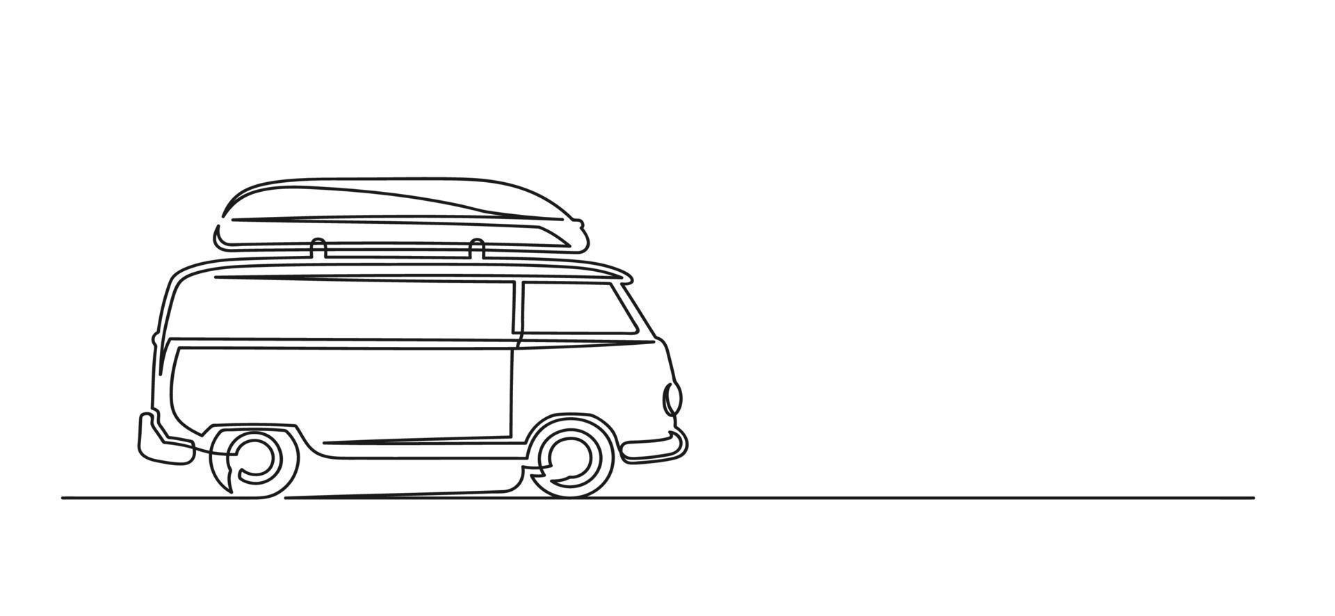 dessin continu d'une ligne d'une camionnette de voyage vecteur