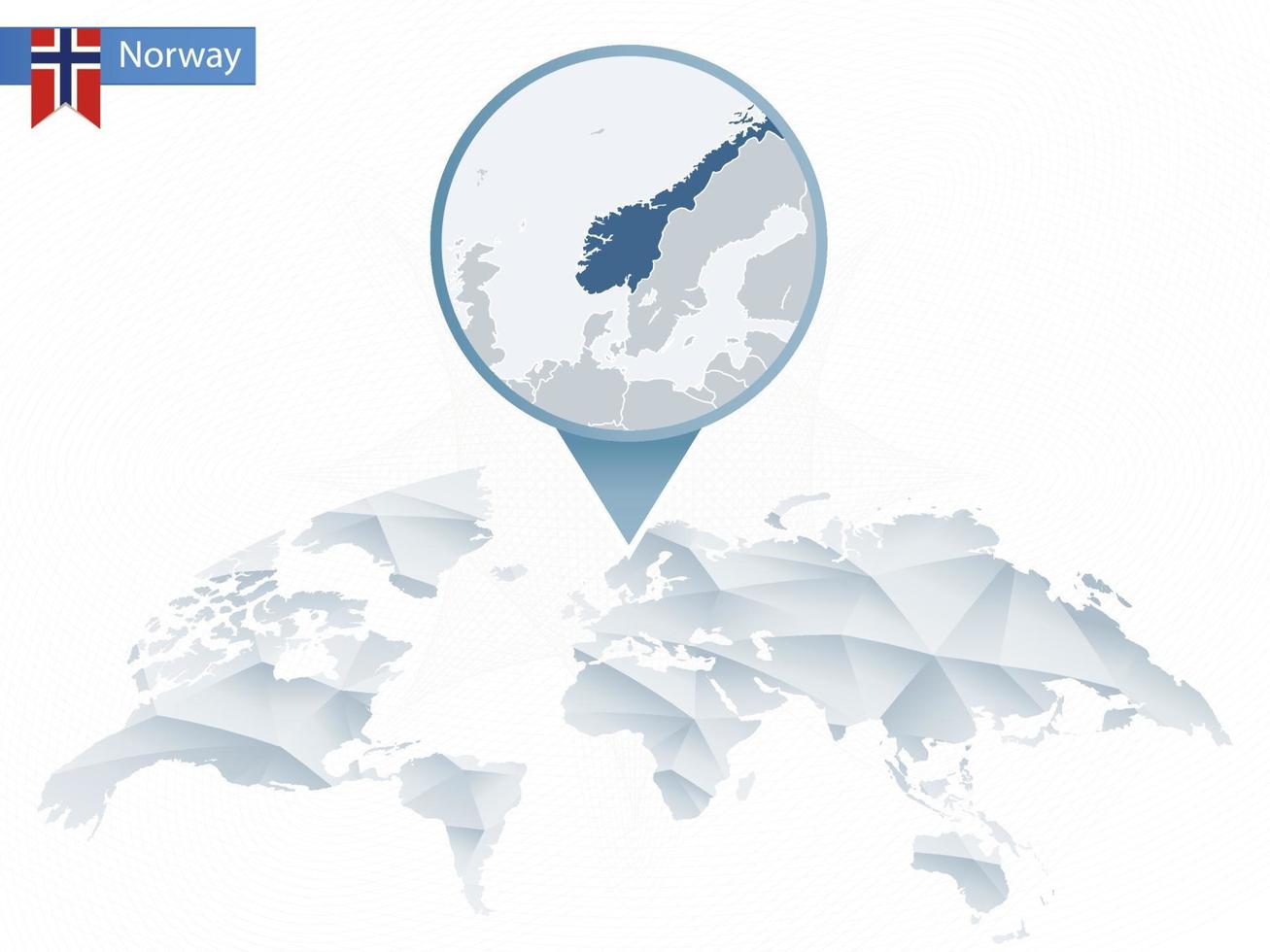 carte du monde arrondie abstraite avec carte détaillée de norvège épinglée. vecteur