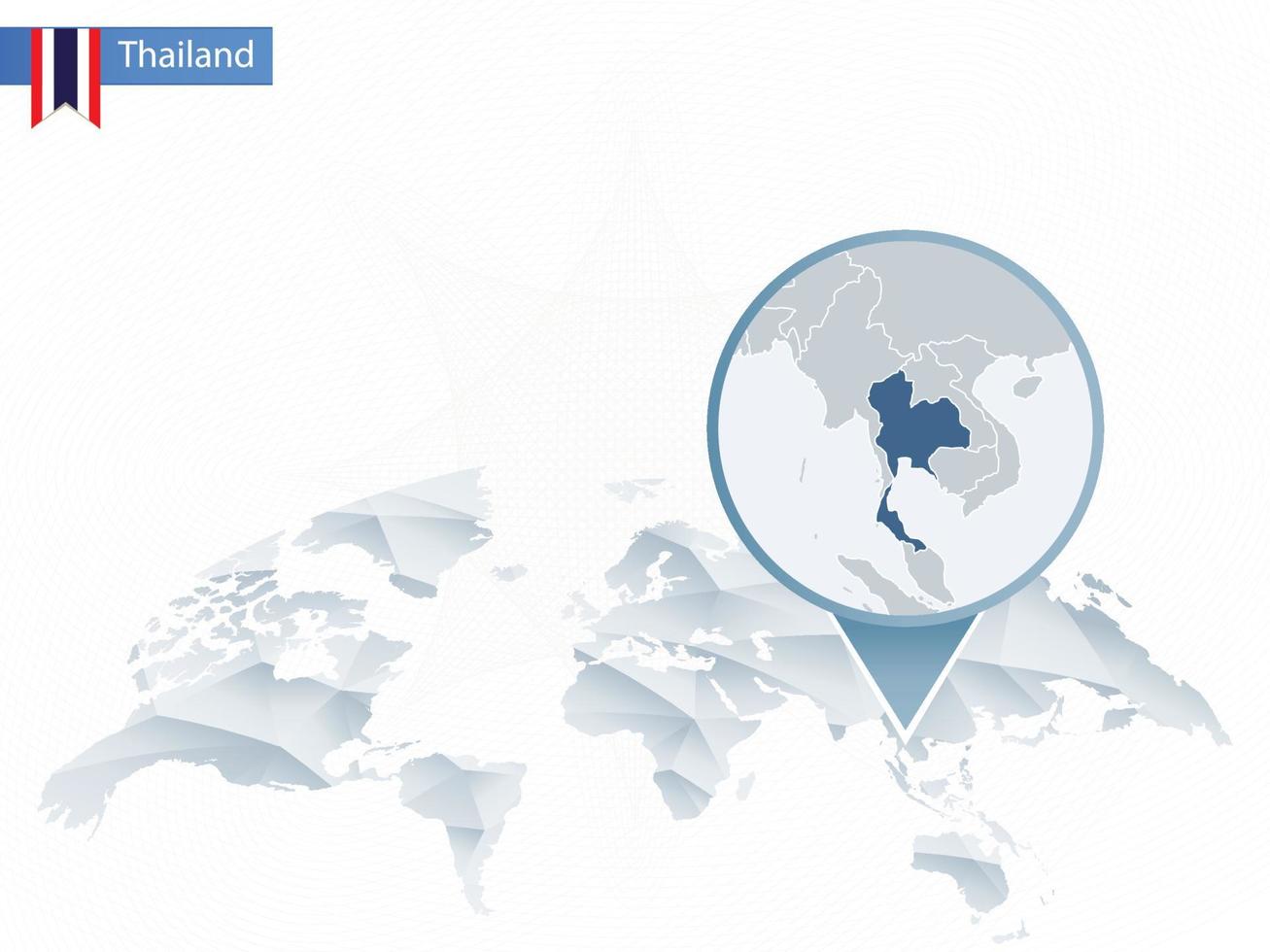 carte du monde arrondie abstraite avec carte détaillée de la thaïlande épinglée. vecteur