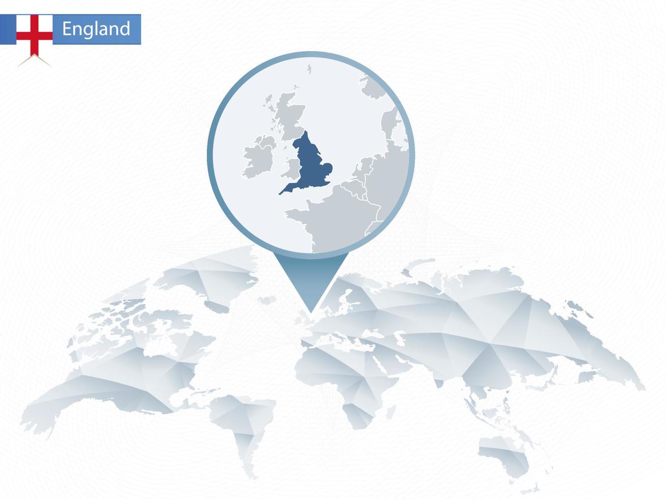 carte du monde arrondie abstraite avec carte détaillée de l'angleterre épinglée. vecteur