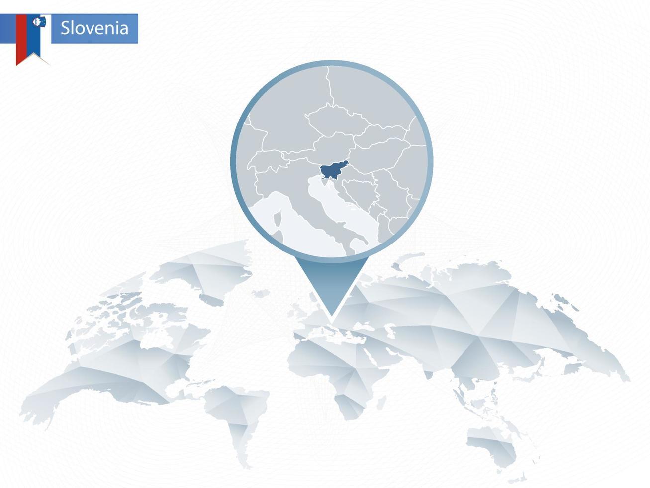carte du monde arrondie abstraite avec carte détaillée de la slovénie épinglée. vecteur