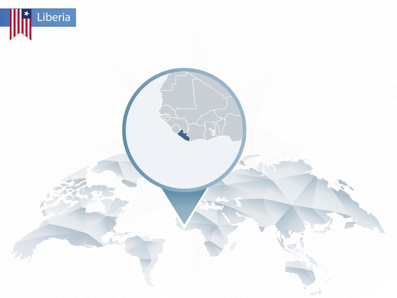 carte du monde arrondie abstraite avec carte détaillée du libéria épinglée. vecteur