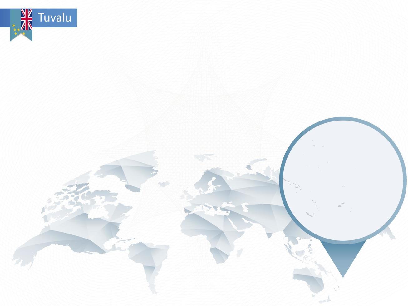 carte du monde arrondie abstraite avec carte détaillée de tuvalu épinglée. vecteur