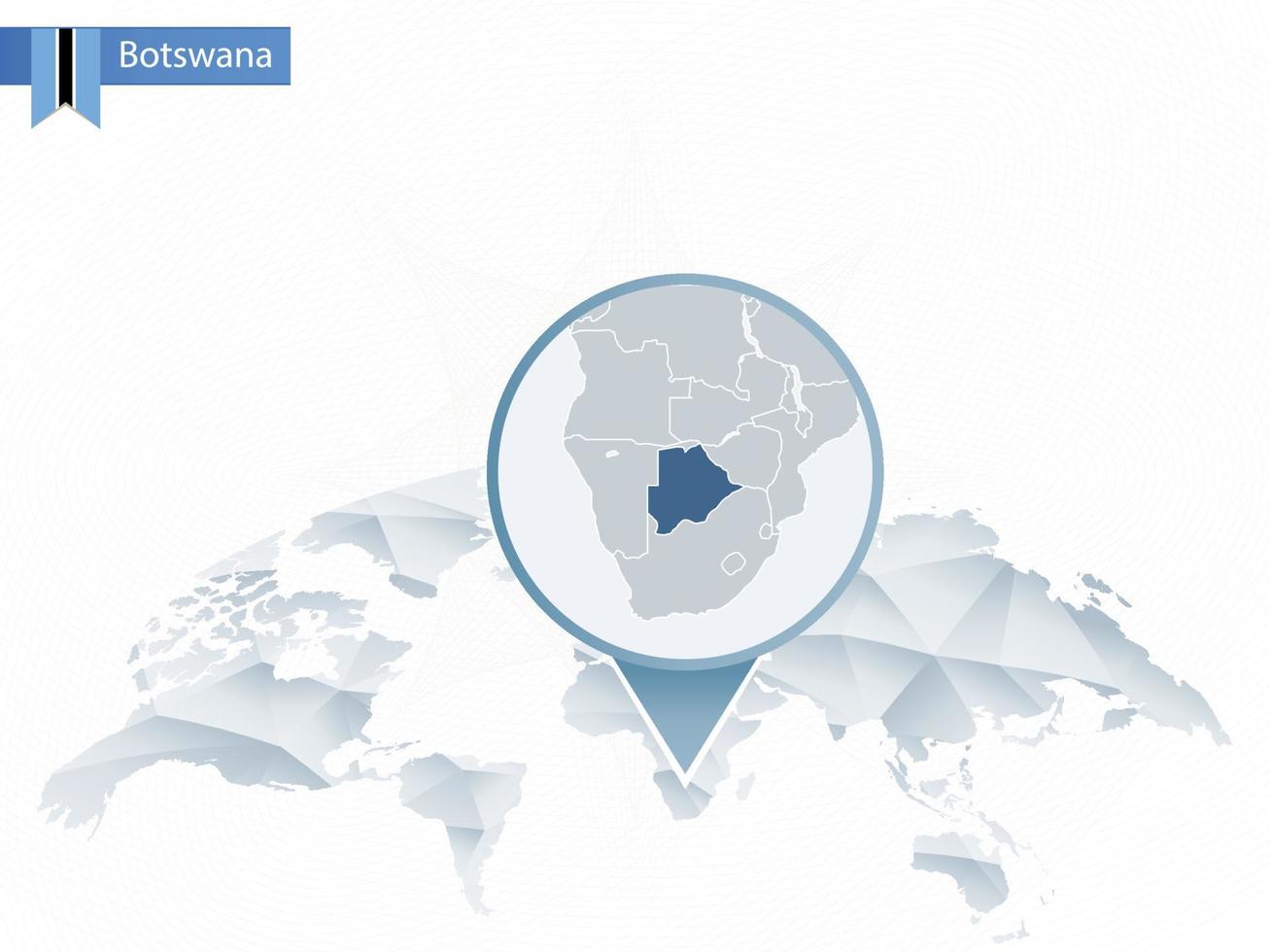 carte du monde arrondie abstraite avec carte détaillée du botswana épinglée. vecteur