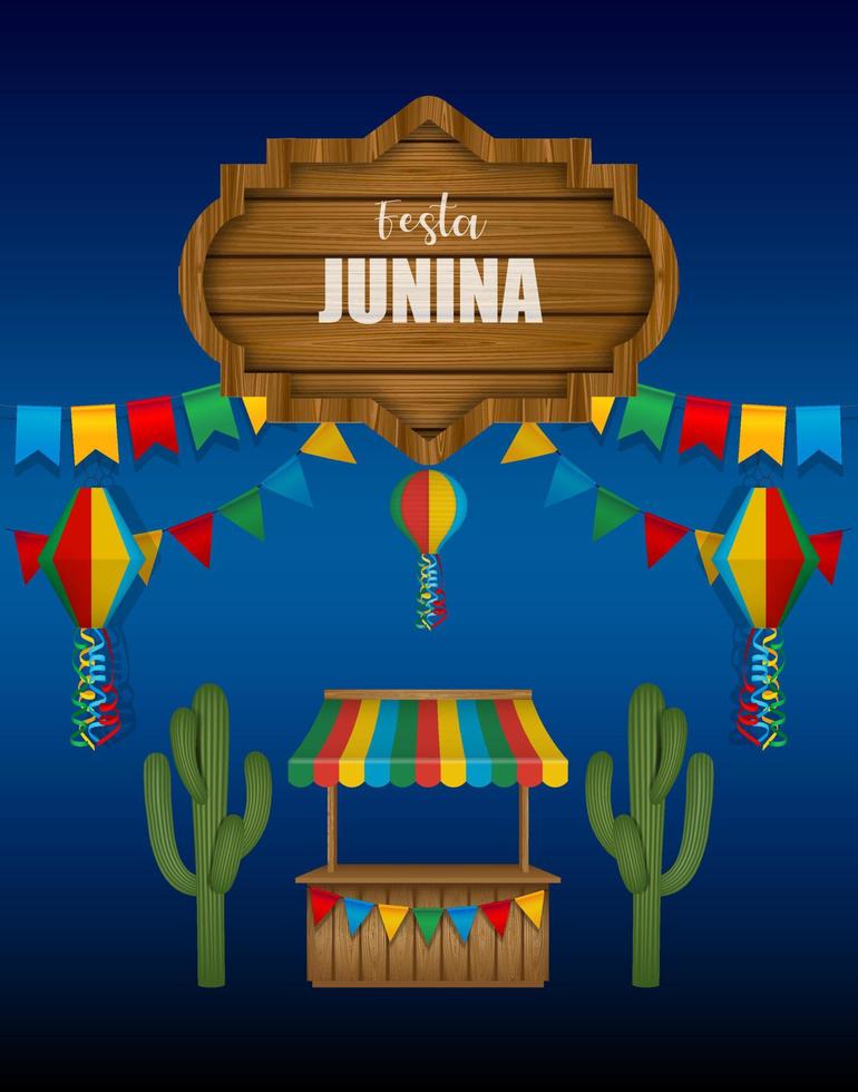 affiche de festa junina. fond de festival de juin brésilien avec des éléments brésiliens vecteur