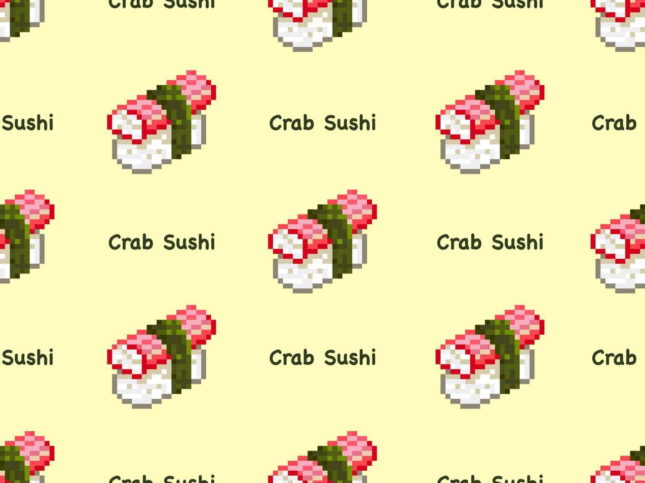 modèle sans couture de personnage de dessin animé sushi crabe sur fond jaune. style pixel vecteur