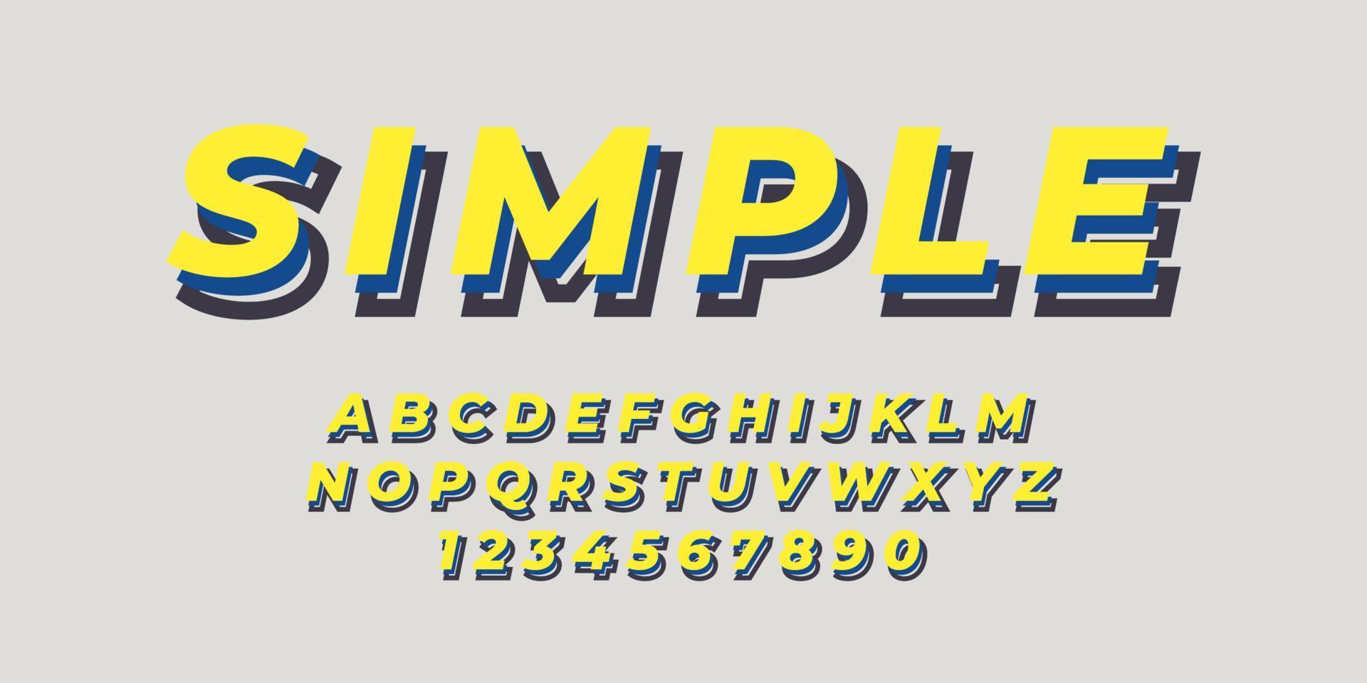 effet de police alphabet texte simple jaune avec une couleur plate vecteur