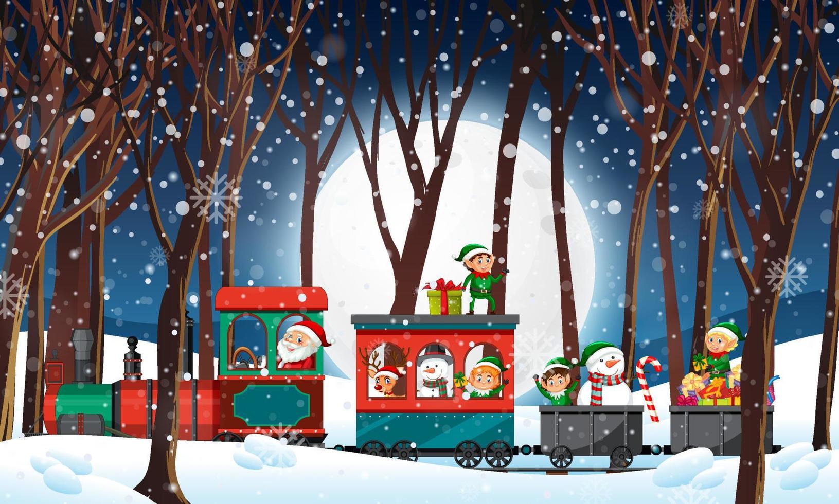 Père Noël à cheval dans le train en hiver vecteur
