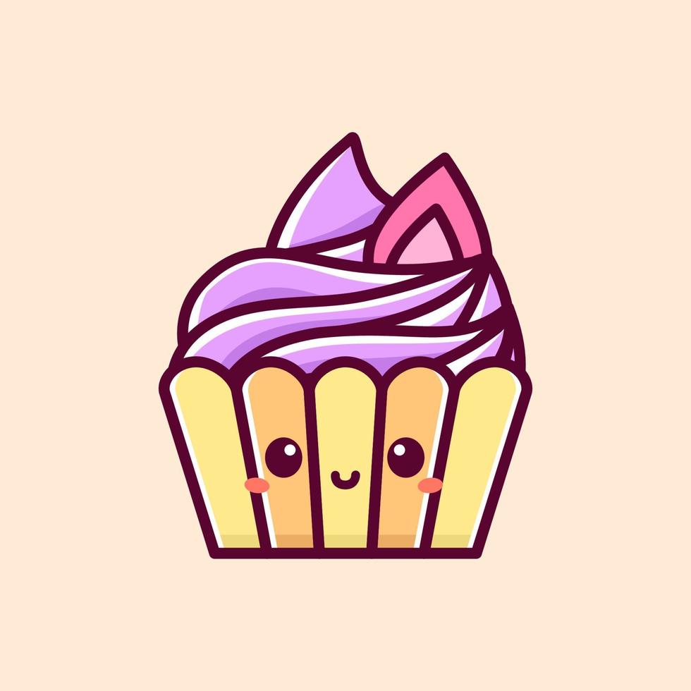 dessin animé mignon de sourire heureux cupcake vecteur