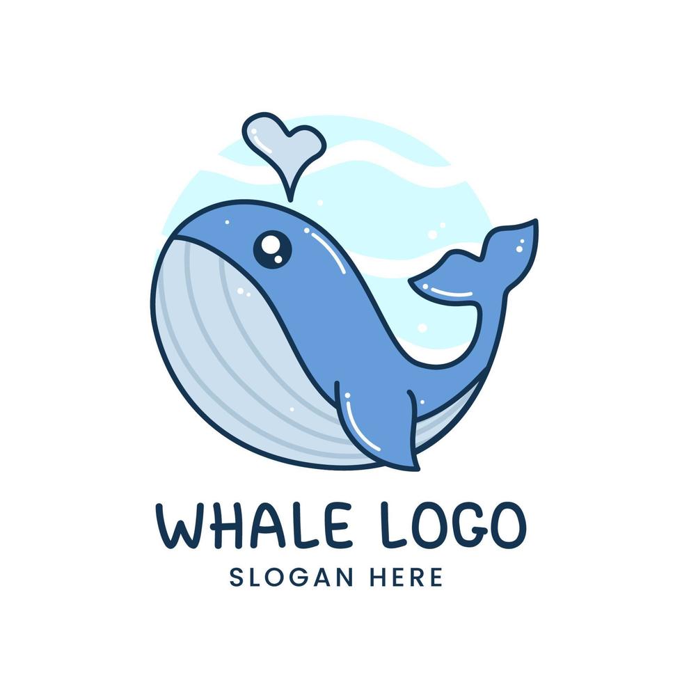 mascotte de logo de baleine mignonne avec éclaboussures vecteur