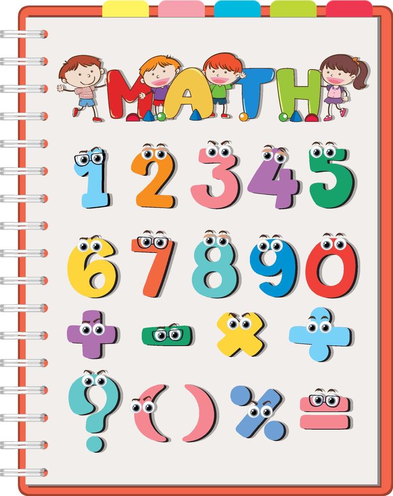 compter les chiffres de 0 à 9 et les symboles mathématiques pour les enfants vecteur