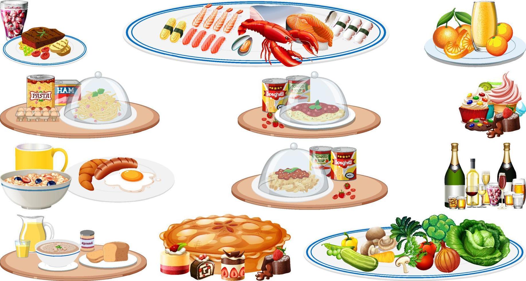 ensemble de différents aliments et boissons vecteur