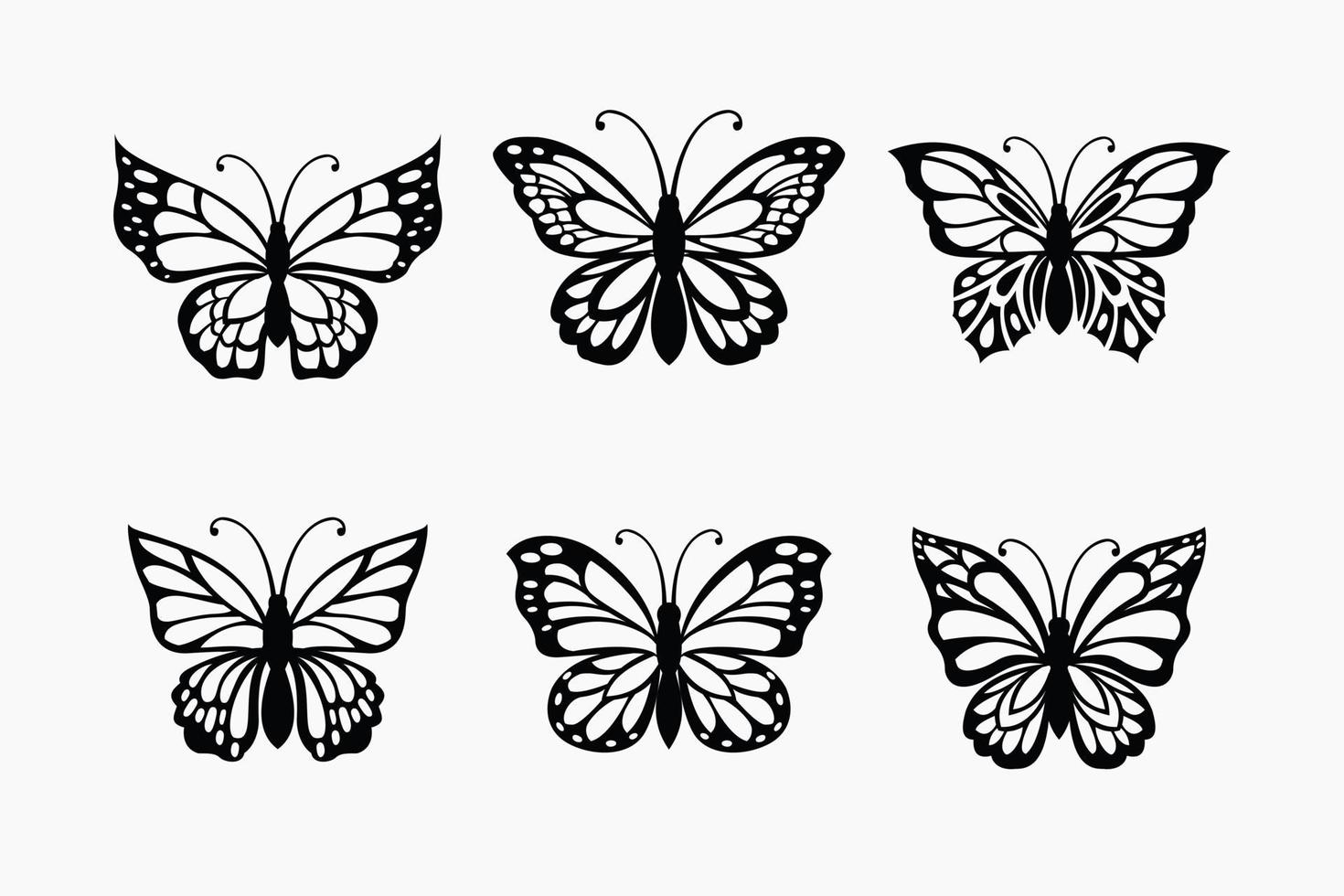 ensemble de papillons d'art en ligne, papillons d'illustration monochrome vecteur