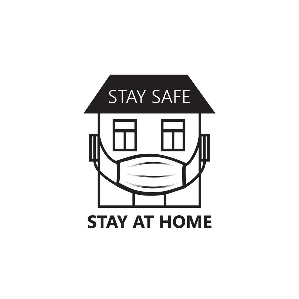 icône de quarantaine. symbole créatif avec maison, portant un masque médical et lettrage rester à la maison, rester en sécurité sur fond blanc. vecteur