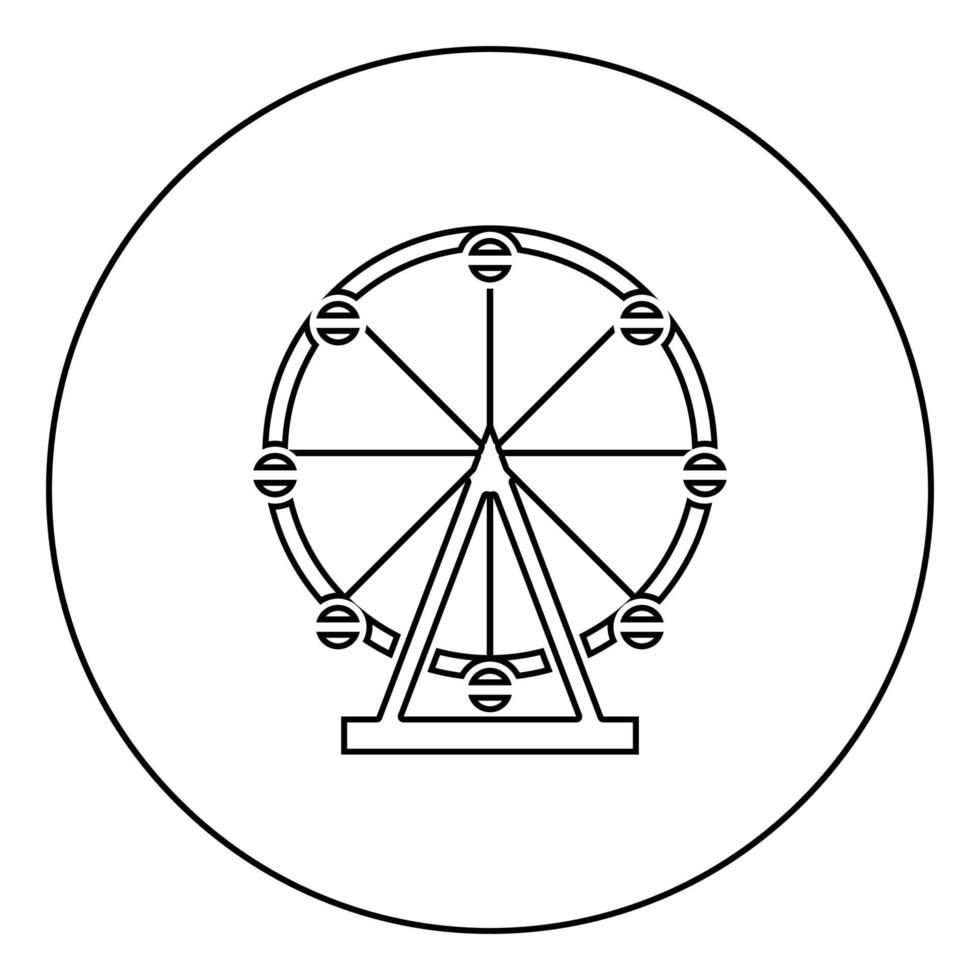 amusement de grande roue dans le parc sur l'icône d'attraction en cercle contour rond illustration vectorielle de couleur noire image de style plat vecteur