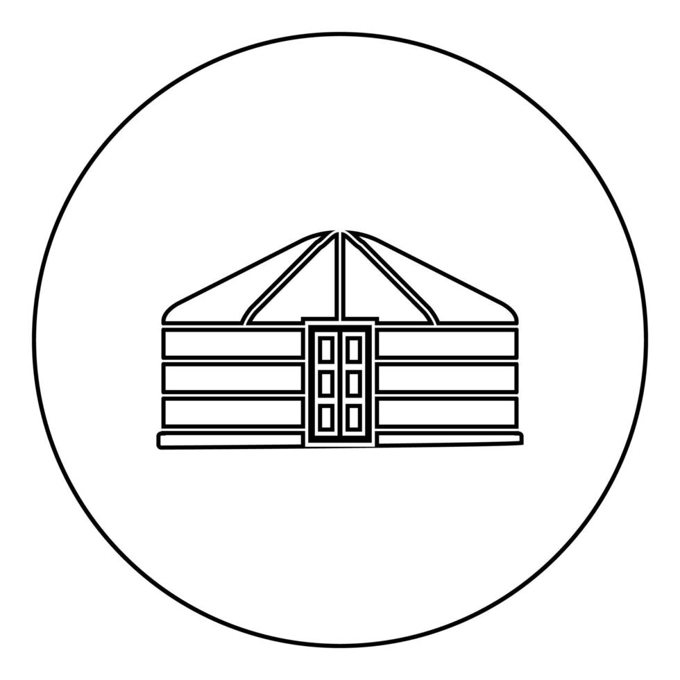 yourte de nomades cadre portable habitation avec porte tente mongole couvrant l'icône du bâtiment en cercle contour rond illustration vectorielle de couleur noire image de style plat vecteur