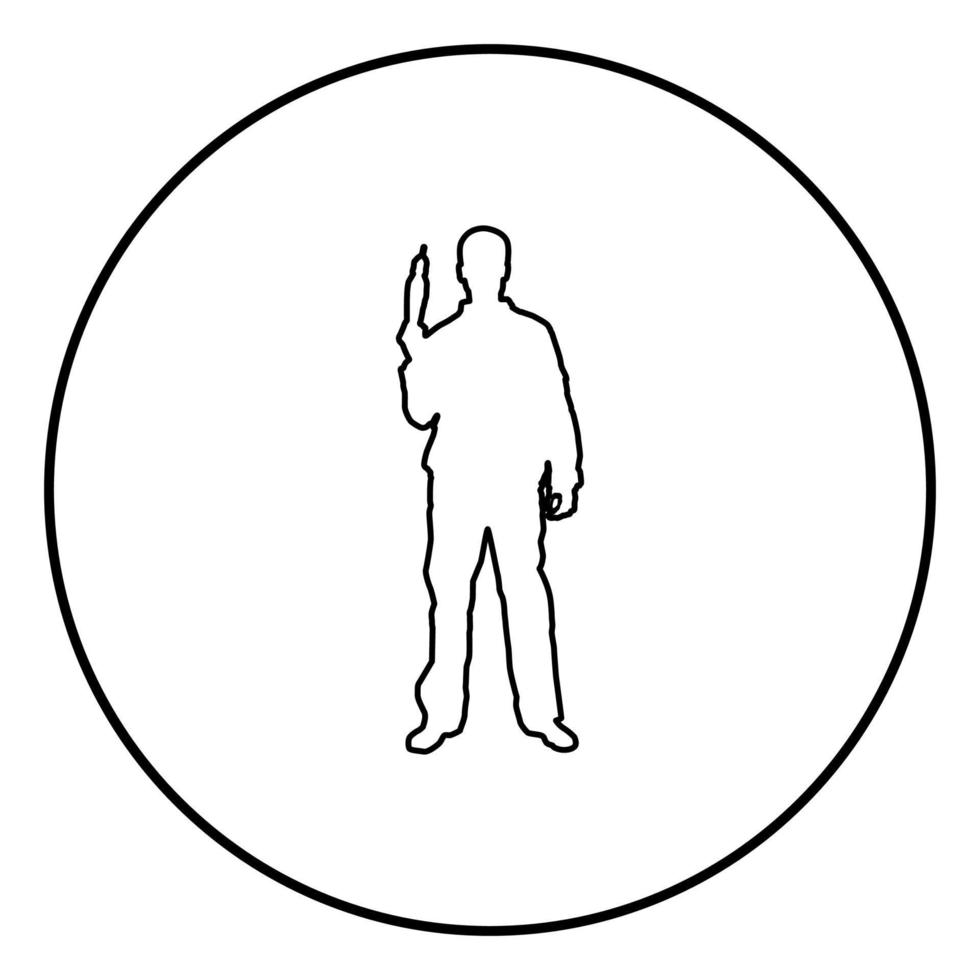 maître réparateur homme en salopette avec outil dans ses mains perceuse électrique vue avec icône avant contour vecteur de couleur noire en cercle autour de l'image de style plat illustration