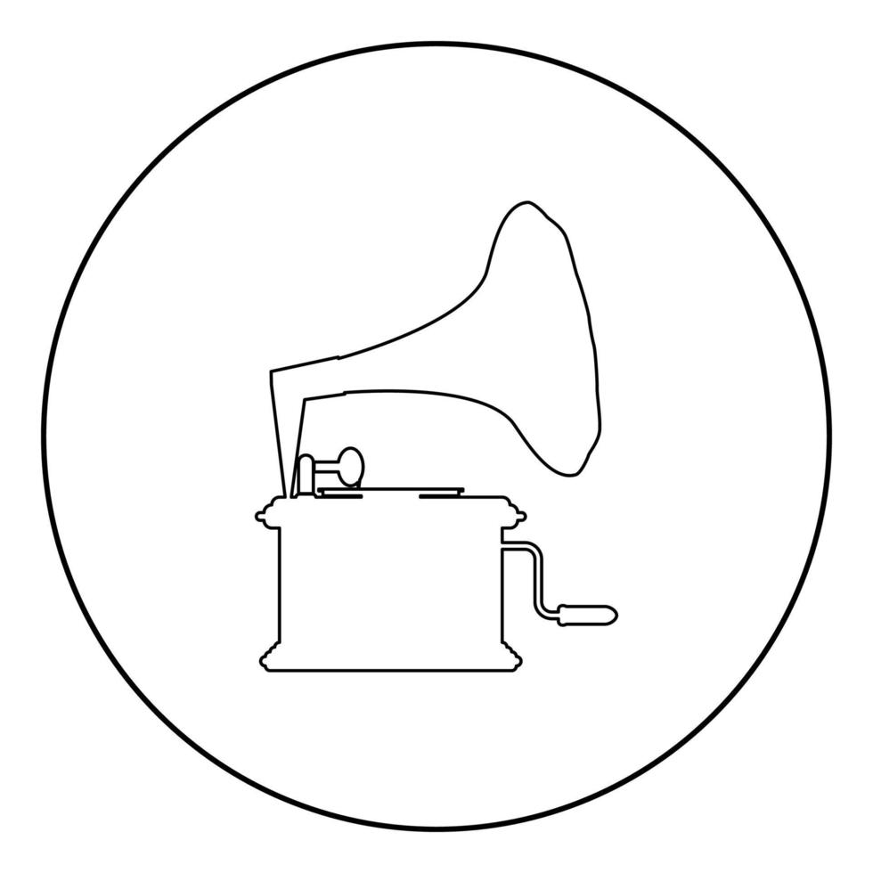 phonographe gramophone platine vintage pour disques vinyles icône en cercle contour rond illustration vectorielle de couleur noire image de style plat vecteur