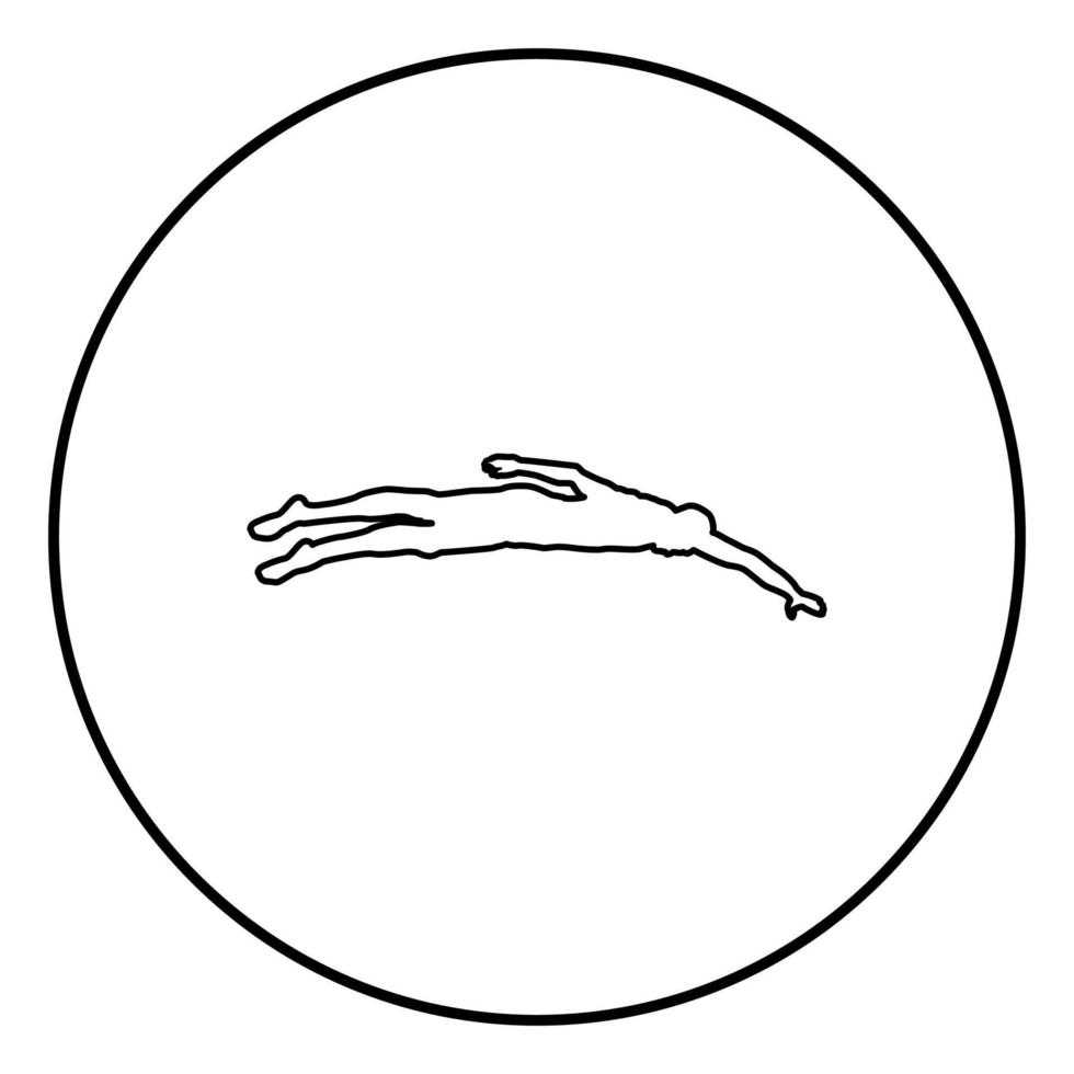 Natation sportif homme flotte crawl icône silhouette couleur noire illustration en cercle rond vecteur