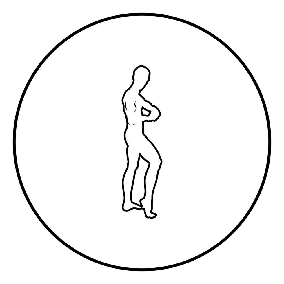 posant bodybuilder silhouette musculation concept icône illustration couleur noire en cercle rond vecteur