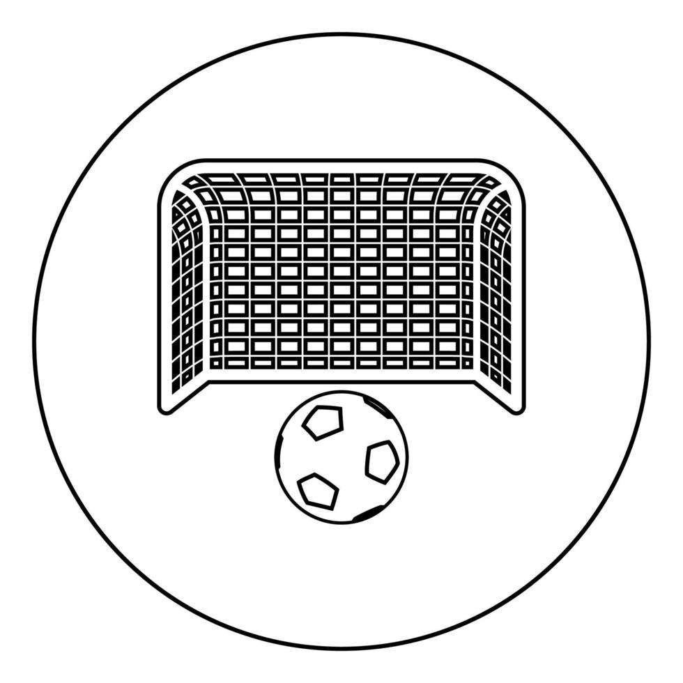 ballon de football et pénalité de porte concept objectif aspiration grande icône de poteau de but de football en cercle contour rond illustration vectorielle de couleur noire image de style plat vecteur