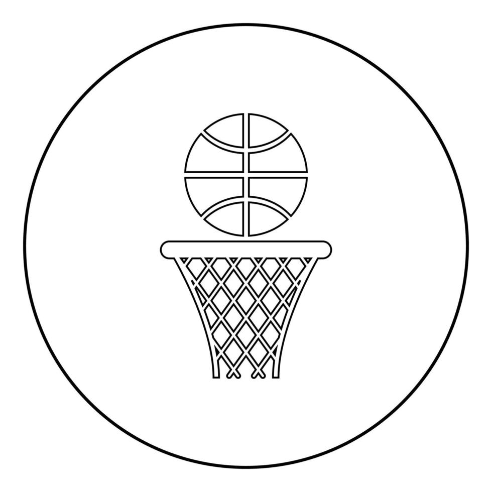 panier de basket et panier de balle net et icône de balle en cercle contour rond illustration vectorielle de couleur noire image de style plat vecteur