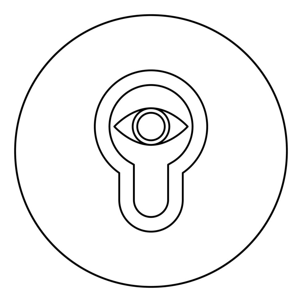 Œil de trou de serrure à la recherche d'icône de concept de porte de verrouillage en cercle contour rond illustration vectorielle de couleur noire image de style plat vecteur