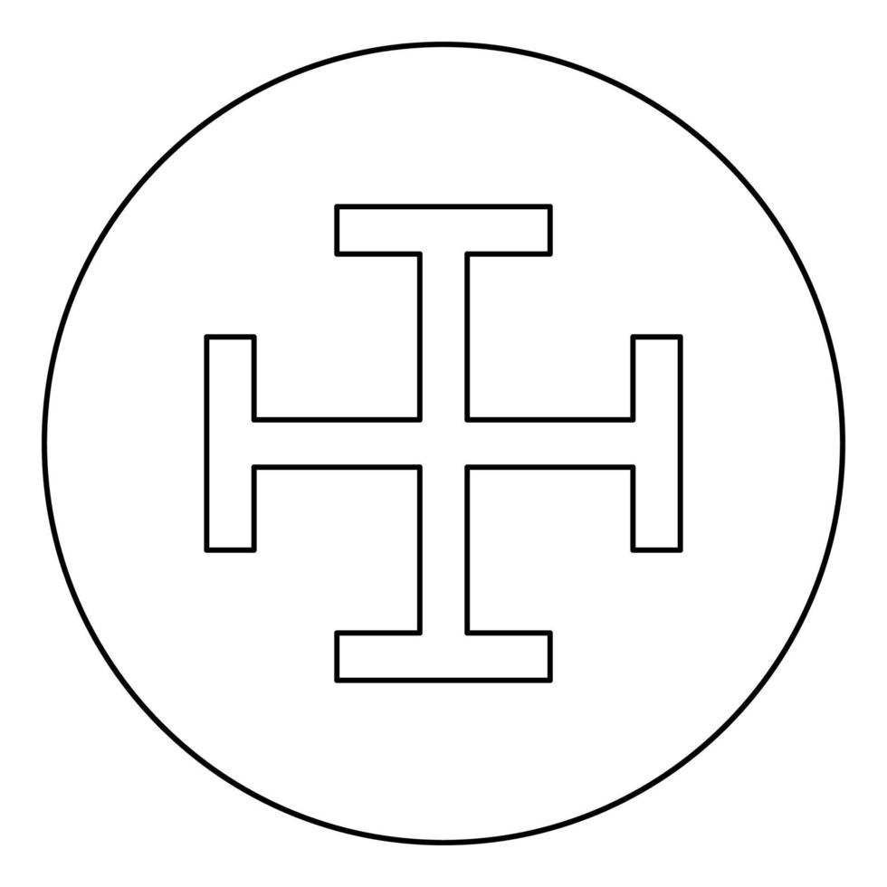 Croix gibet ressemblant à la croix arrière monogramme croix religieuse icône en cercle contour rond illustration vectorielle de couleur noire image de style plat vecteur