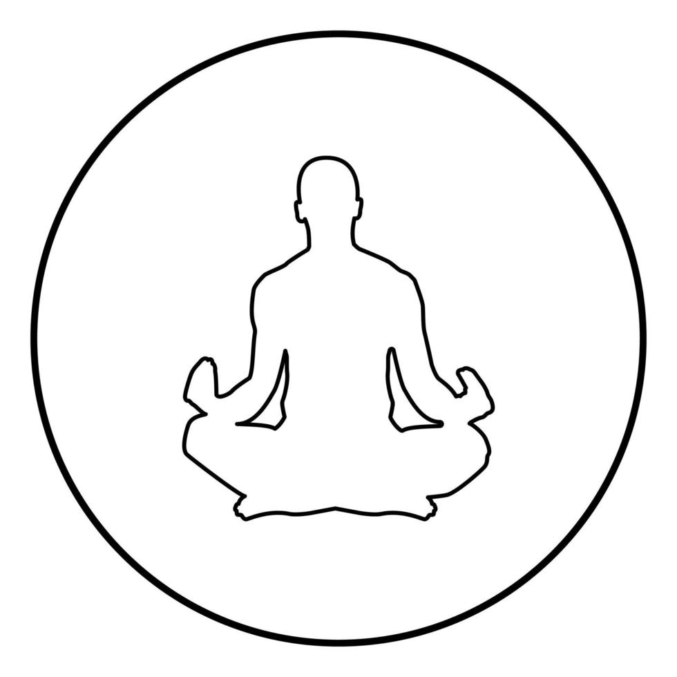 homme méditant pratiquant le yoga symbole icône contour noir vecteur de couleur en cercle autour de l'image de style plat illustration
