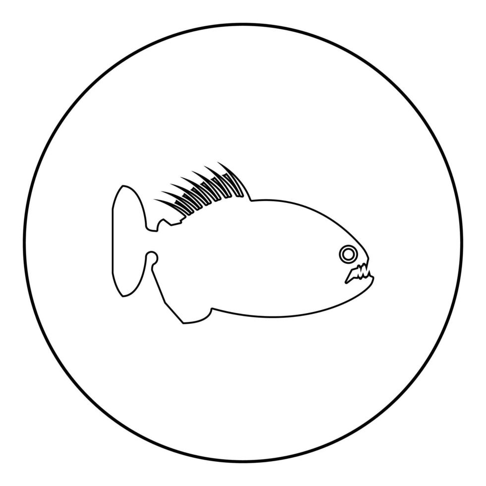 icône de poisson en colère piranha en cercle contour rond illustration vectorielle de couleur noire image de style plat vecteur