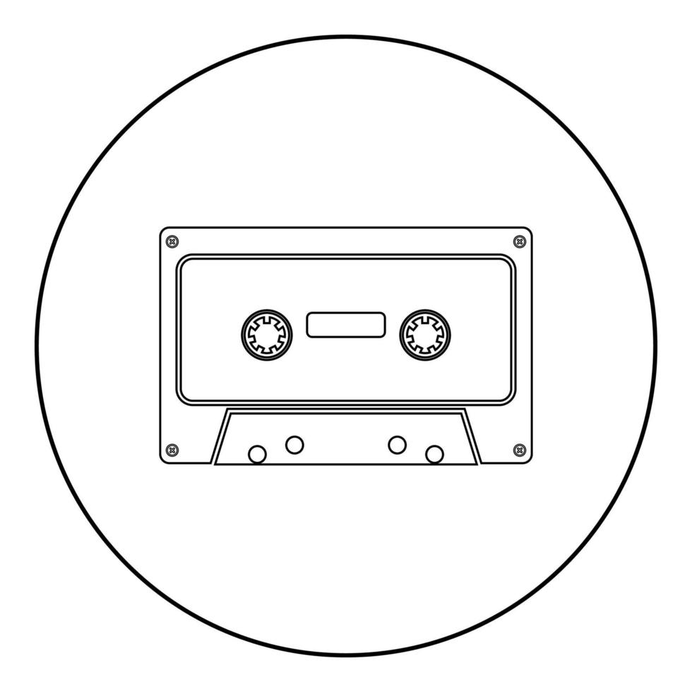 L'icône de cassette audio rétro couleur noire en cercle rond vecteur