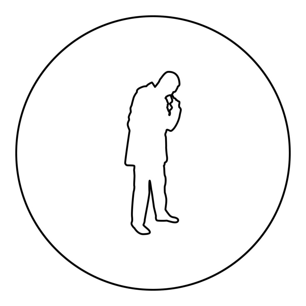 homme piquer dans le nez utiliser le doigt mâle nettoie les voies nasales silhouette en cercle rond couleur noire illustration vectorielle contour contour image de style vecteur